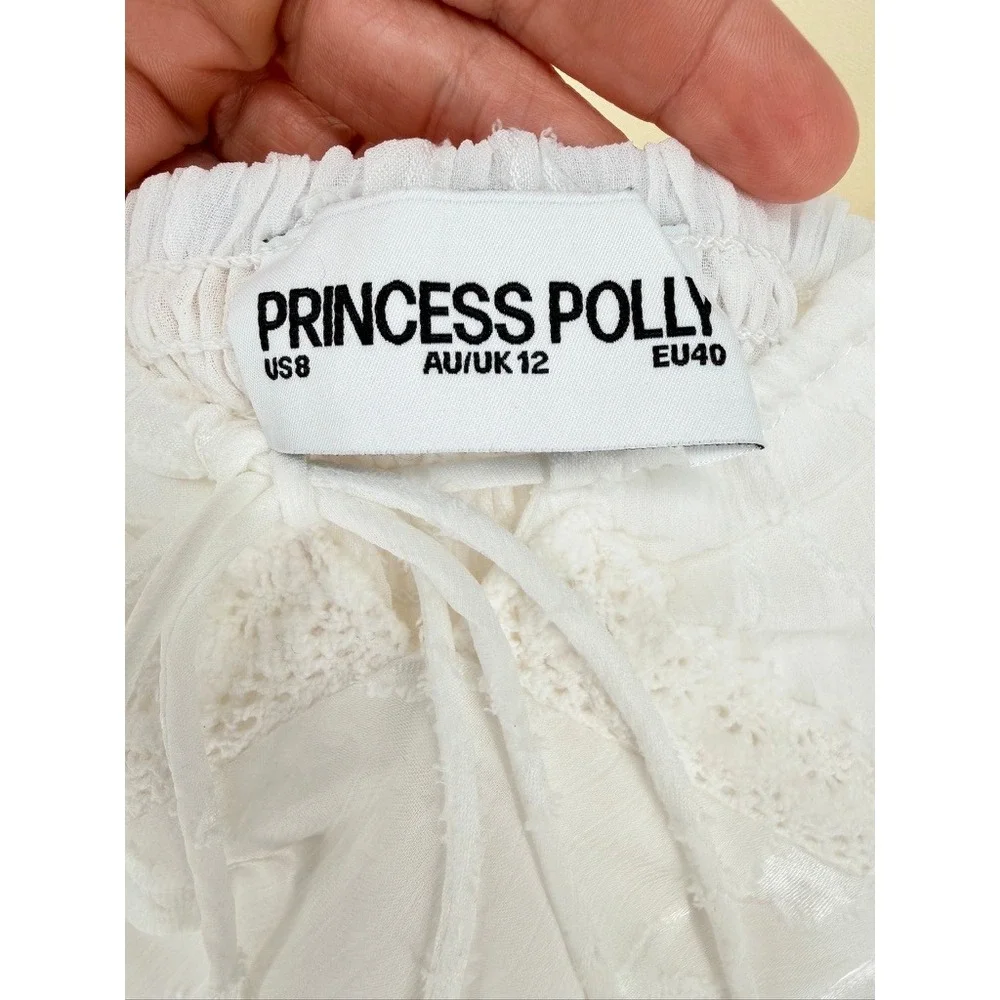 Princess Polly Floral Devore Lace Trim Mini Dress Size 8 White LIKE NEW - Picture 4 of 16